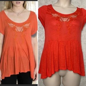 Free People Short Sleeve Peplum Babydoll Blouse